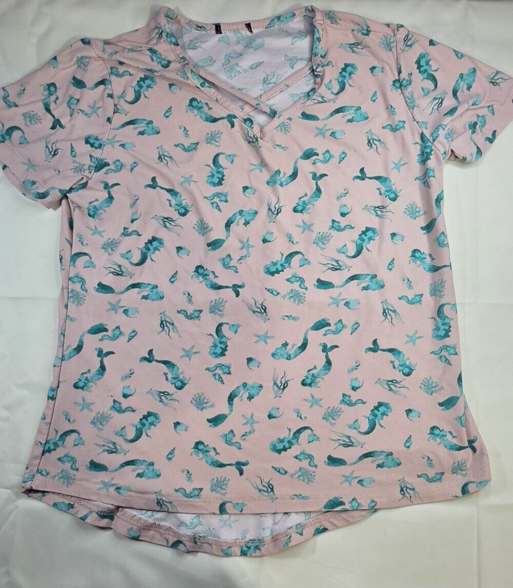 Unbranded Mermaid Print Short Sleeve T-Shirt Size Medium Prink Green Sku 0341